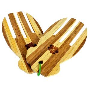 Hawaiian Teak Serving Tongs Kitchen Utensils Wooden Salad Server VTG Claw Style